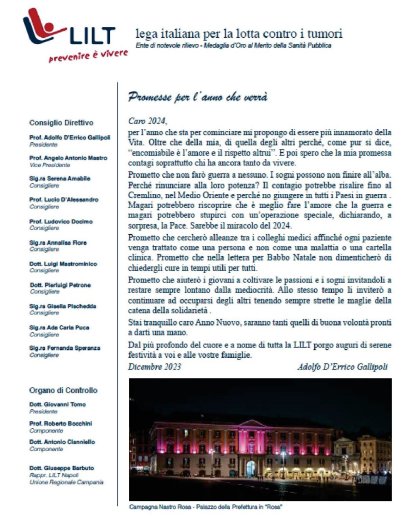 Lettera inviata ai Soci della LILT Napoli