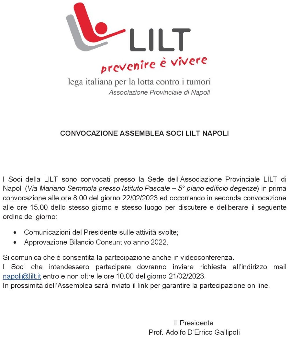 CONVOCAZIONE ASSEMBLEA DEI SOCI LILT